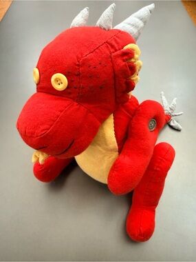 Red Plush Dragon Stuffed Toy with Yellow Accents